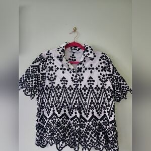 Zara Black and White Embroidered Shirt